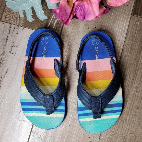 Cat & Jack Toddler Shawn Slip-On Flip Flop Sandals Size L 9/10 GUC - Picture 1 of 11